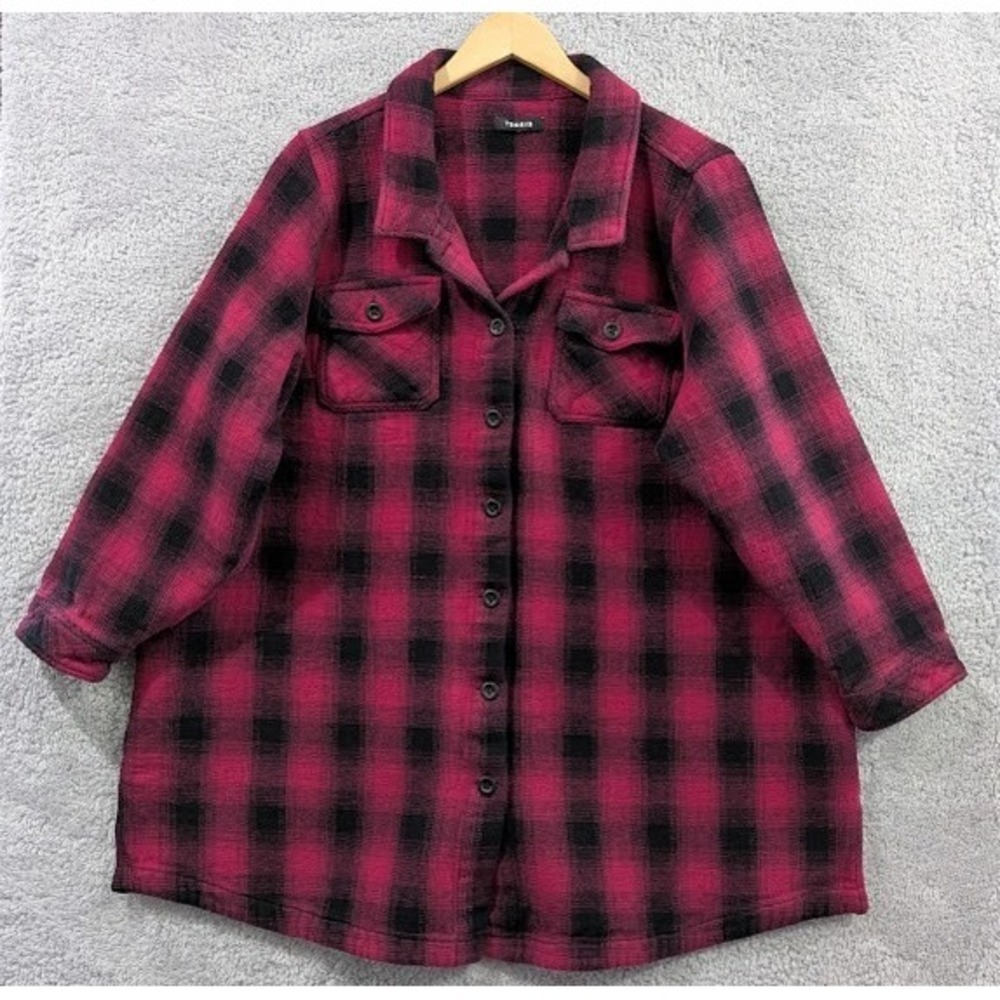 Torrid Shacket Women's 4 4X‎ Pink Purple Plaid Flannel Jacket Cozy Layer Alt